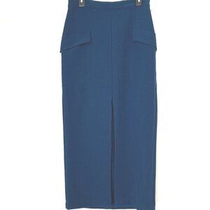 SKIRT FULL LENGTH Teal Blue Unusual Front Slit Cargo Style Pockets Sz 6